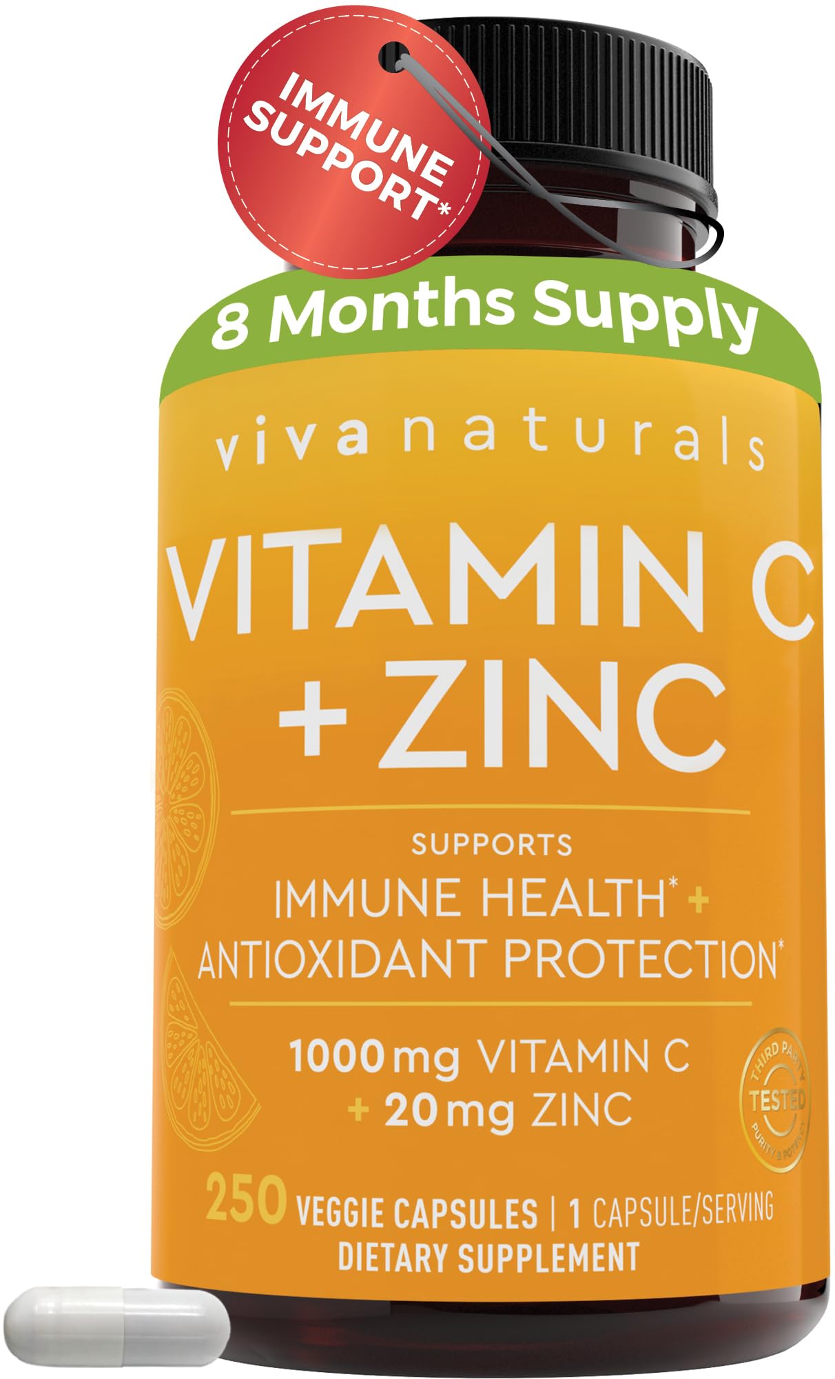 Viva Naturals envase frontal mostrando 250 cápsulas y beneficios