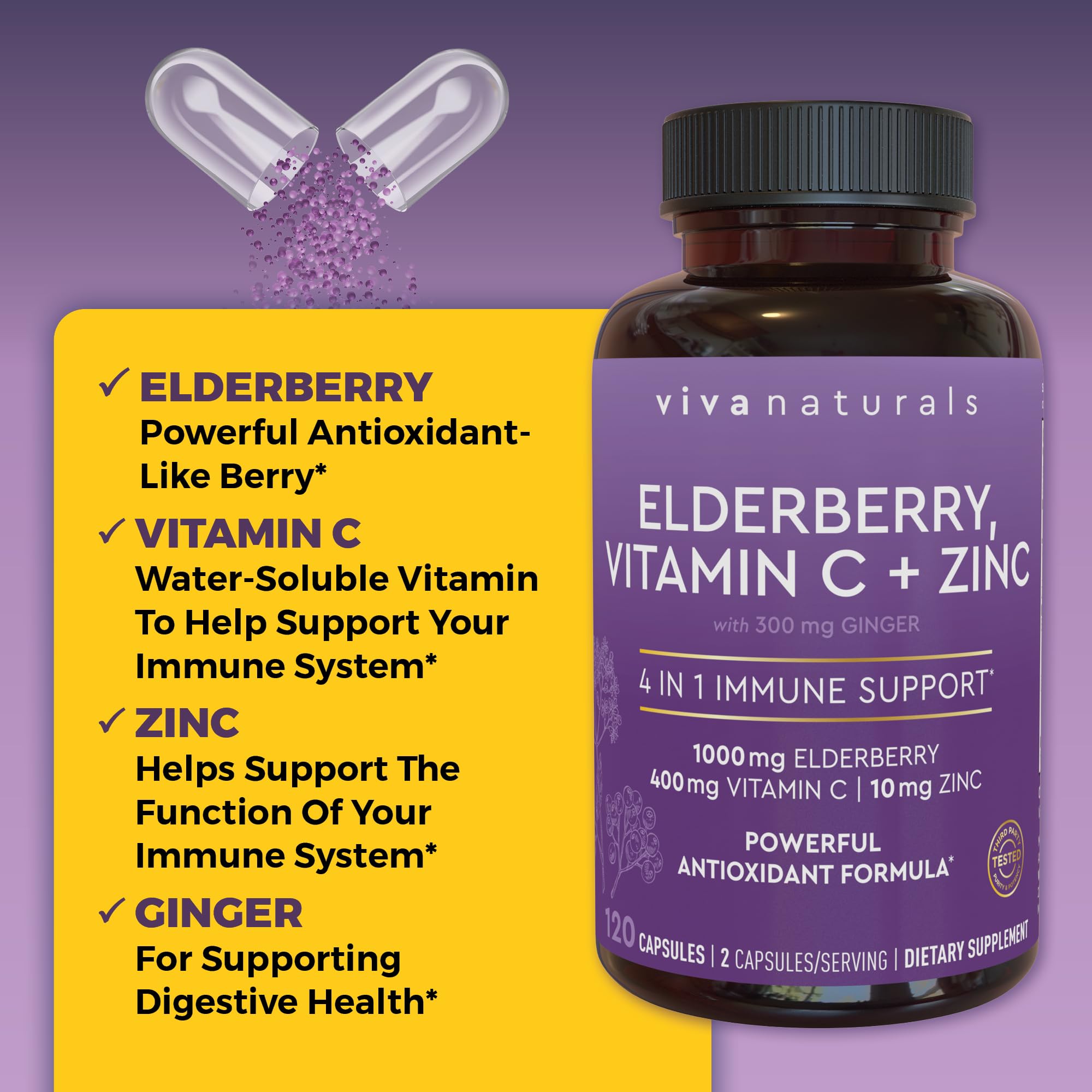 Viva Naturals ingredientes: saúco, vitamina C, zinc y jengibre en composición