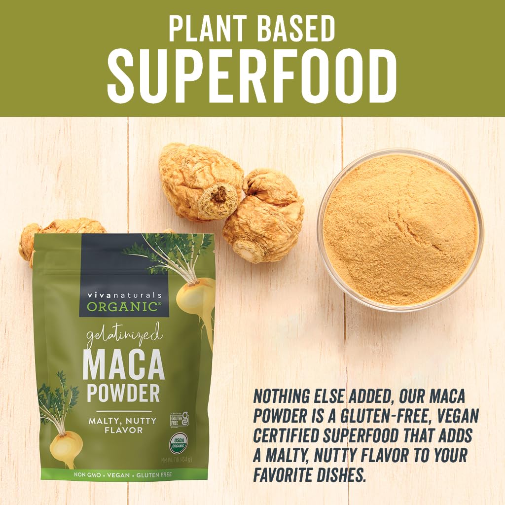 Viva Naturals polvo de maca en cucharada list para mezclar
