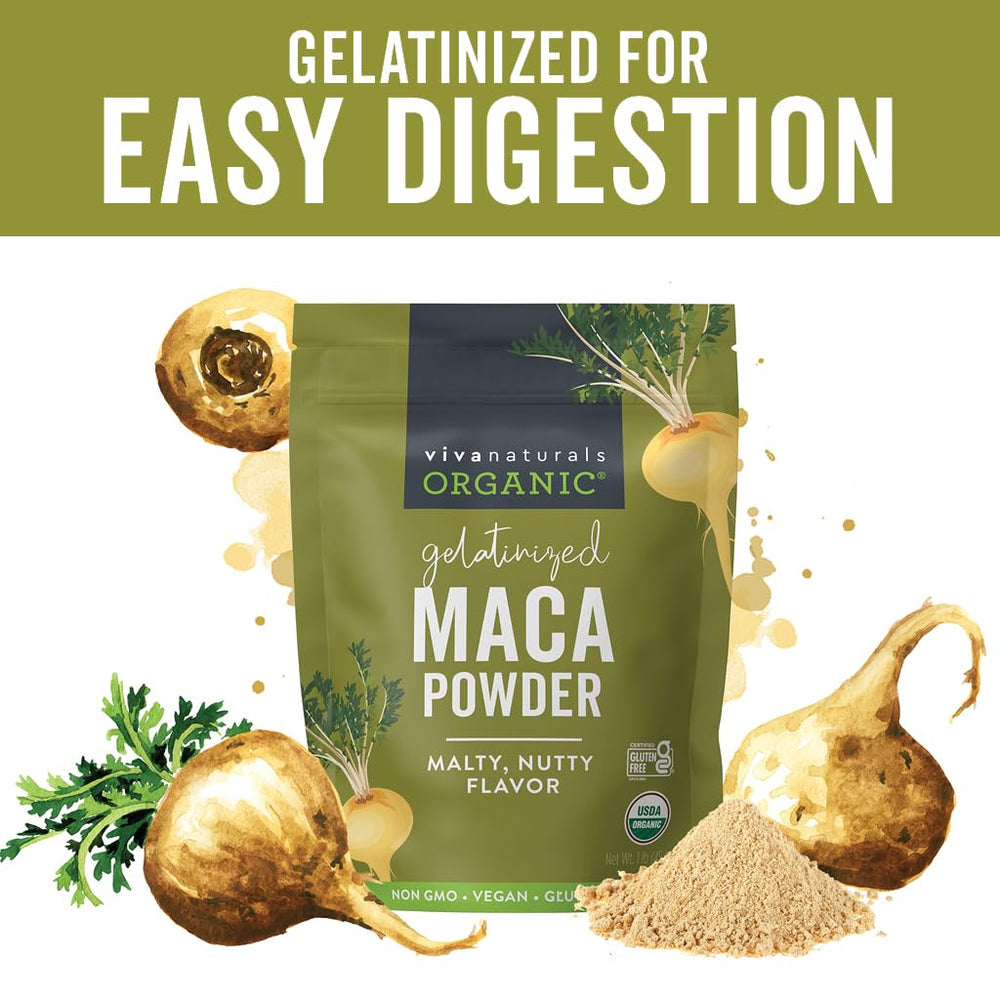 Viva Naturals maca mezclada en batido vegano nutritivo