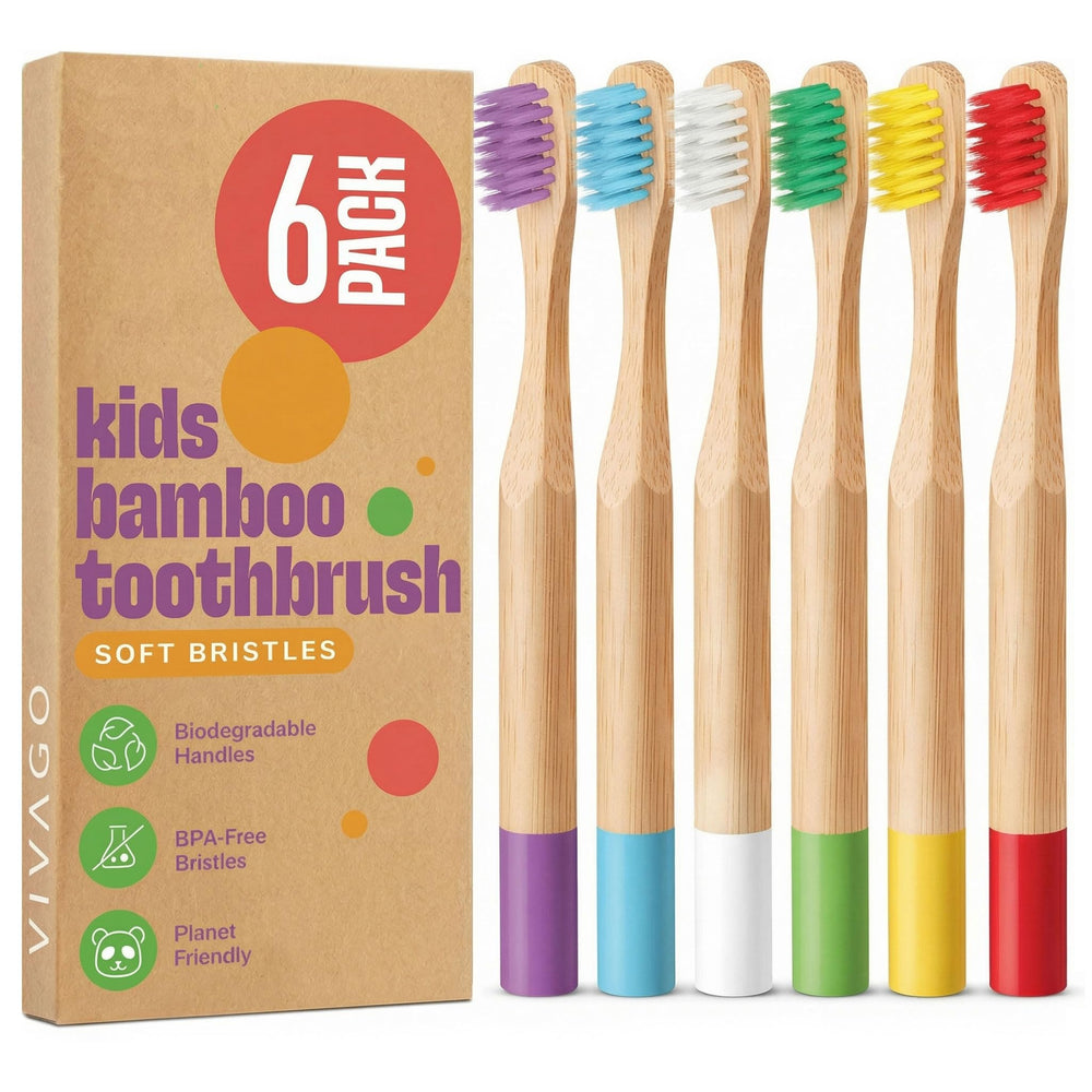 VIVAGO pack frontal seis cepillos ecológicos muestra variedad de colores y beneficios