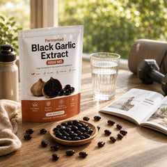 VivaMelhor estella ajo negro fermentado en primer plano explicando ingrediente natural