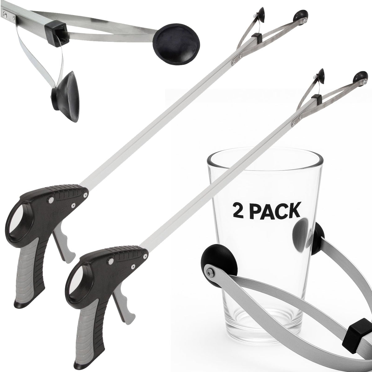 Vive alcanzador frontal mostrando el mango ergonómico y la ventosa útil