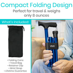 Vive bastón plegable detalle del mango ergonómico que reduce la fatiga