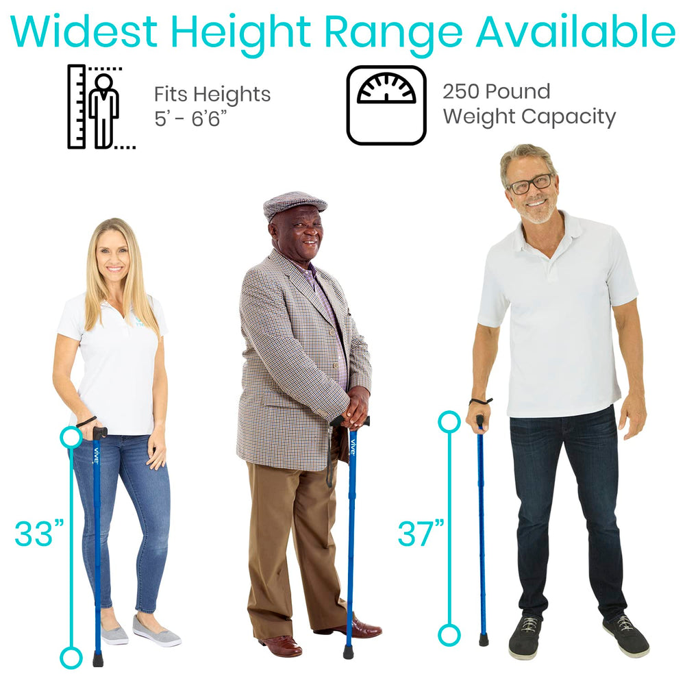 Vive bastón plegable doblado dentro de un bolso para transporte conveniente