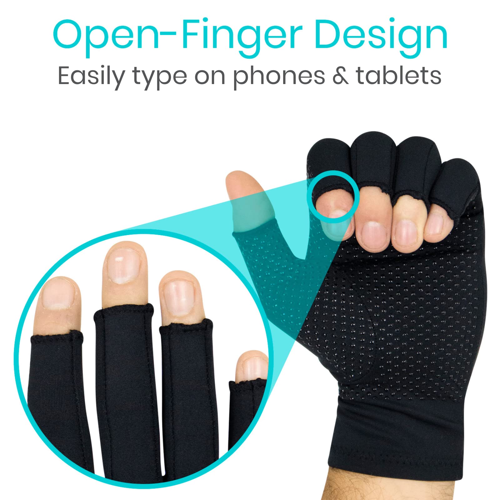 Vive guantes junto a mano para comparar talla y proporción