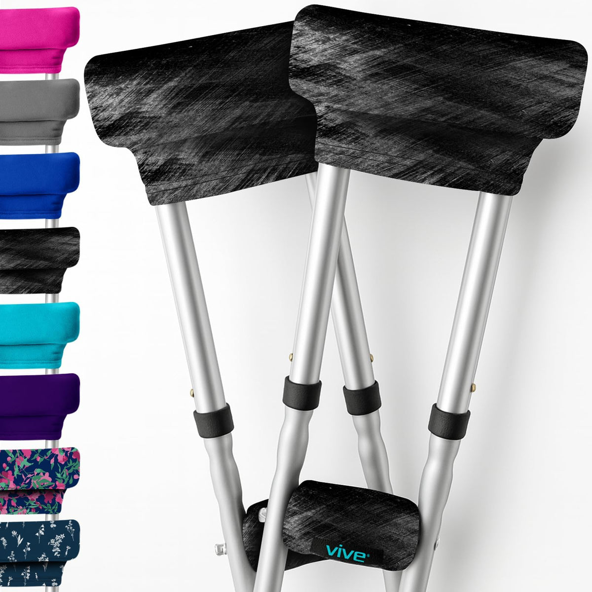 Vive frontal del paquete mostrando almohadillas para muletas y confort