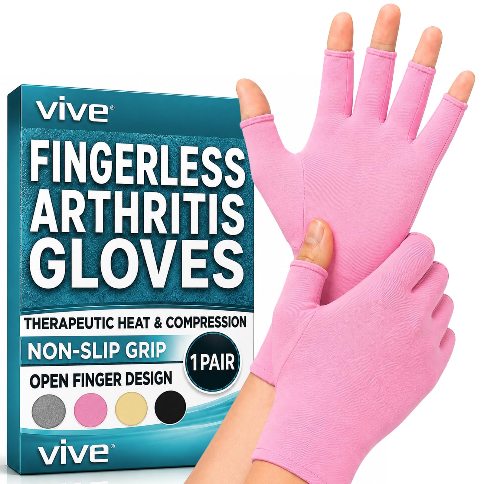 Vive guantes artritis vista frontal con ajuste ceñido y soporte visible