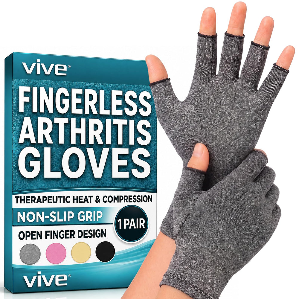 Vive empaque frontal mostrando guantes sin dedos y beneficios visibles