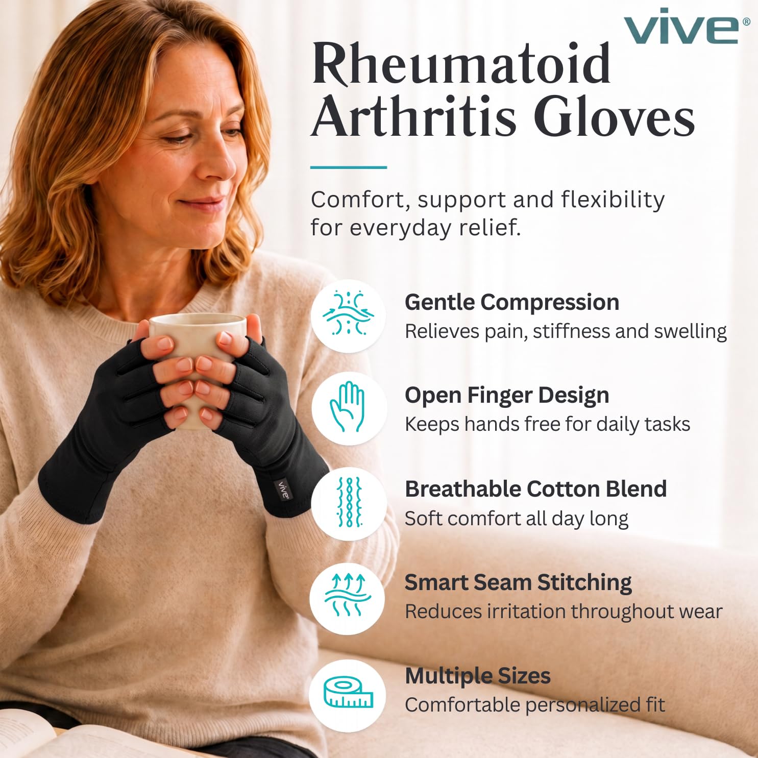 Vive guantes primer plano textura transpirable y suave