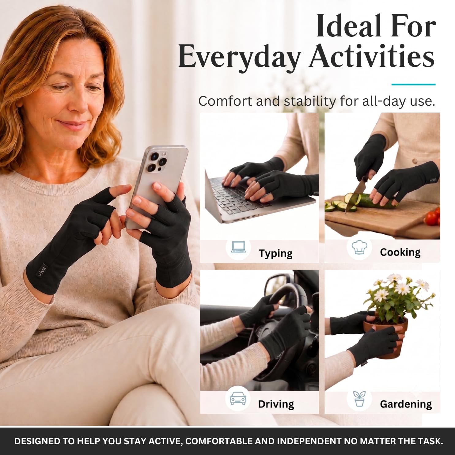 Vive guantes tejido algodón-spandex comodidad y ventilación