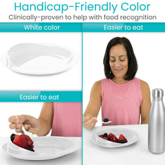 Vive plato con comida en mesa demostrando uso real y menos derrames