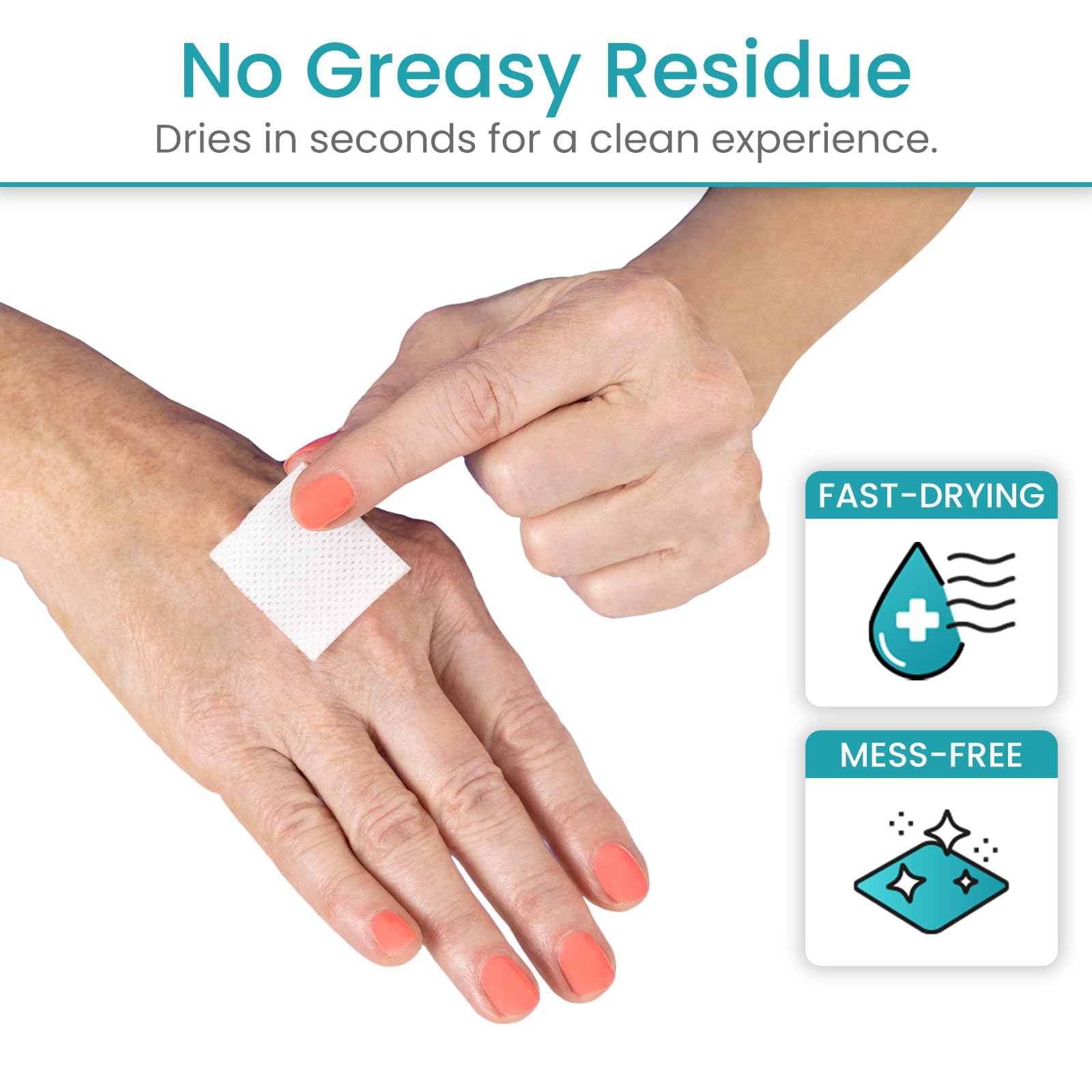 Vive Care toallita retirando residuo adhesivo, piel más cómoda