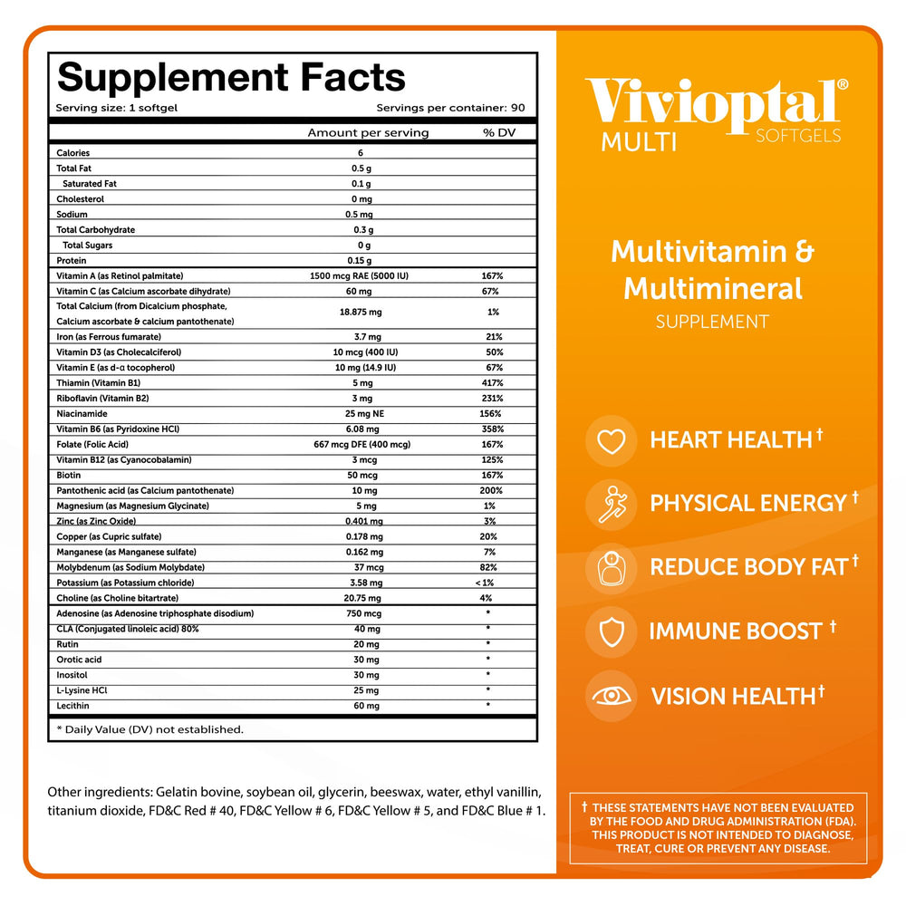 Vivioptal Vitamins etiqueta con información nutricional clara y dosificación