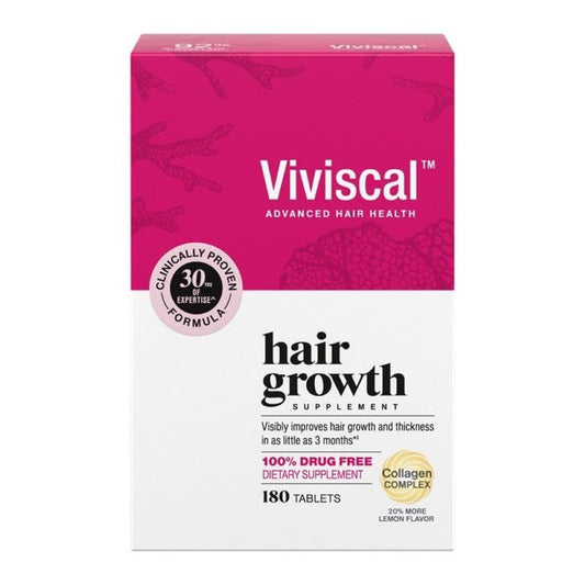 Viviscal frasco 180 tabletas mostrando suministro de 90 días y conveniencia
