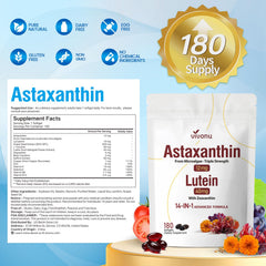 VivoNu cápsulas junto a luteína y astaxantina naturales indicando origen