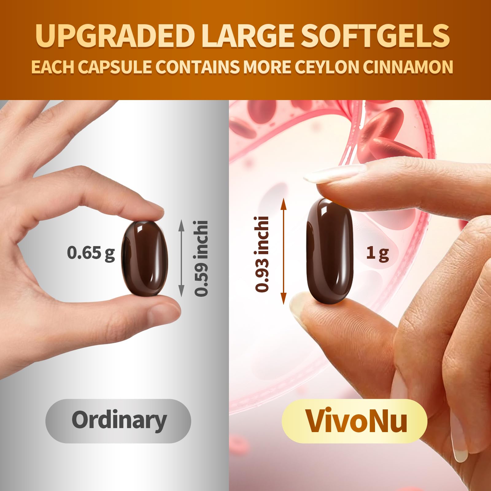 VivoNu comparación de tamaño con monedas para visualizar volumen del softgel