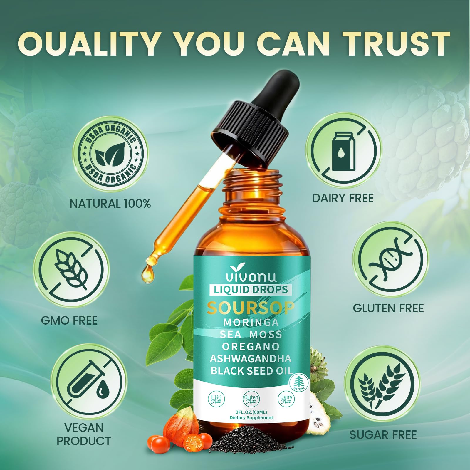 VivoNu cerca de moringa y musgo marino destacando ingredientes naturales