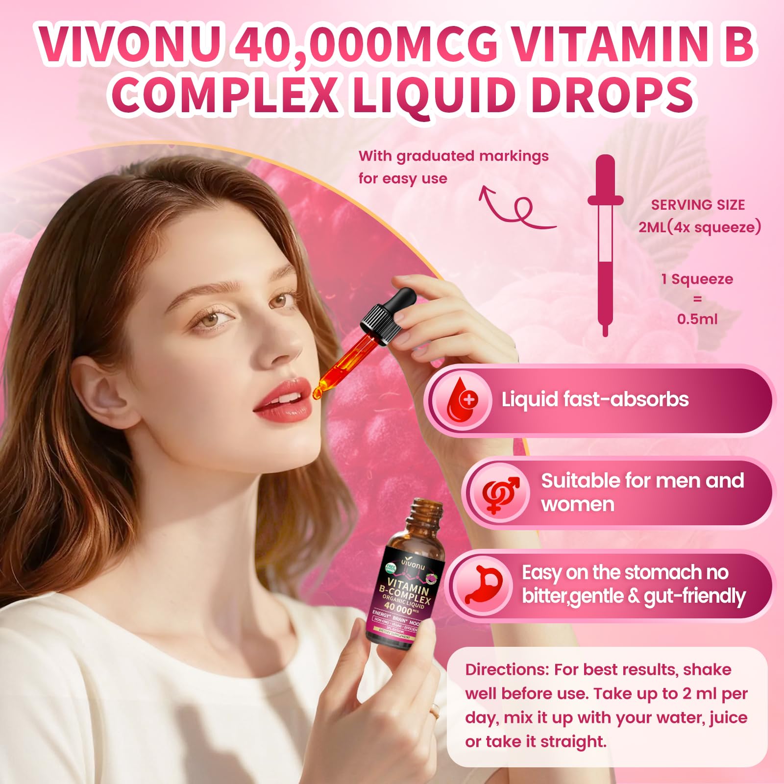VivoNu gotas vertidas en vaso agua para mezclar y tomar fácilmente
