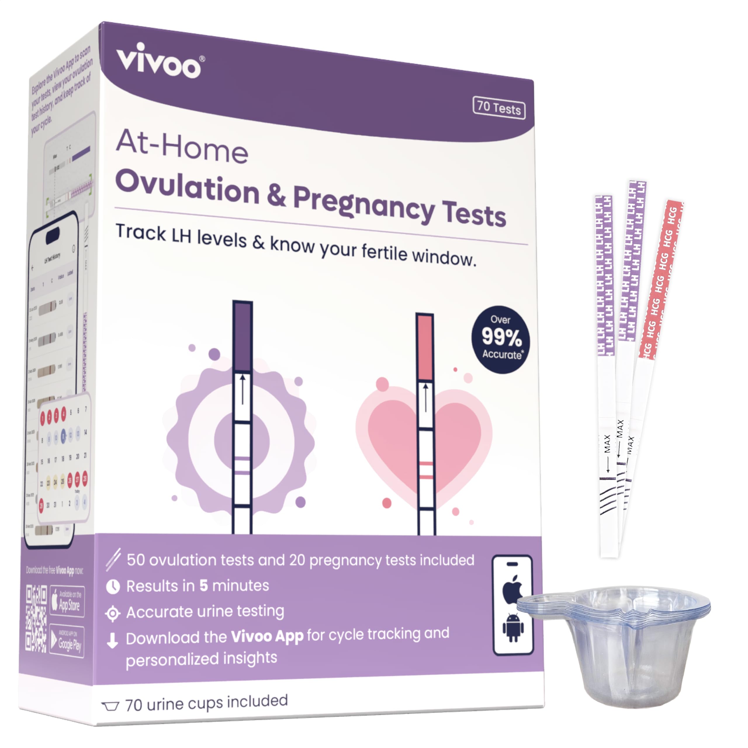 Vivoo empaque frontal del kit mostrando tiras y vasos, solución completa
