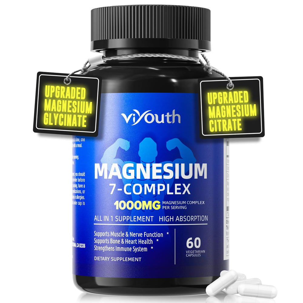 VIYOUTH caja frontal de Magnesium 7 Complex mostrando el envase y beneficios.