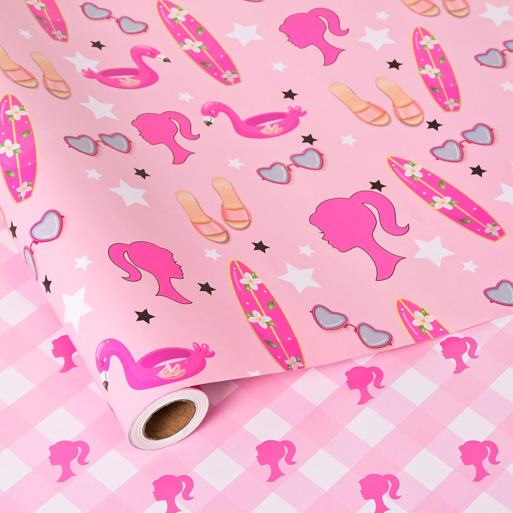 Vnaaem vista frontal del rollo rosa mostrando diseño princesa y estrellas, opción festiva