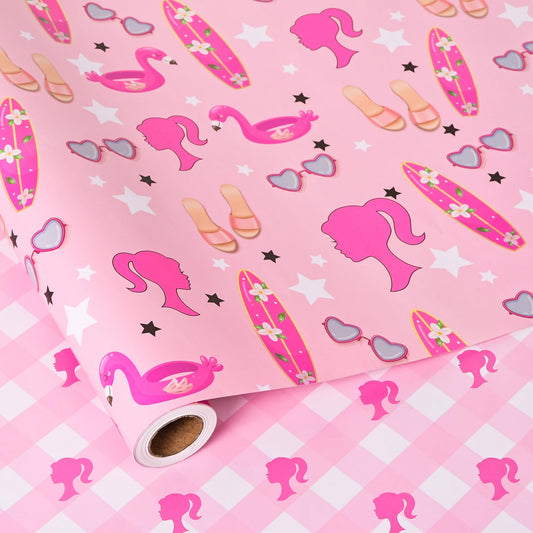 Vnaaem vista frontal del rollo rosa mostrando diseño princesa y estrellas, opción festiva