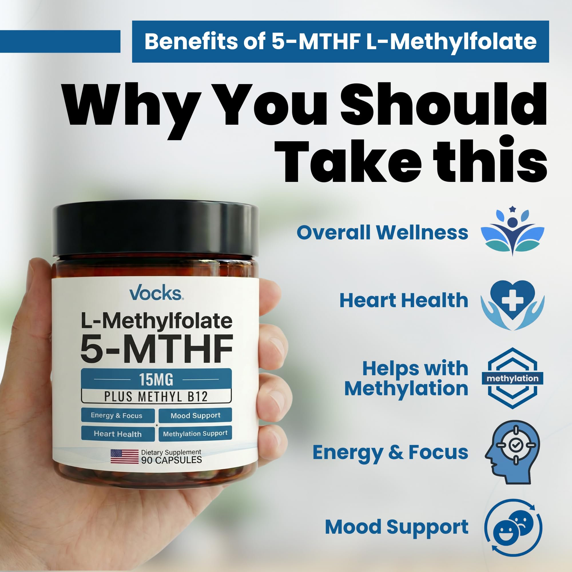 Vocks etiqueta con información nutricional y concentración de 15 mg 5‑MTHF