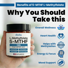 Vocks etiqueta con información nutricional y concentración de 15 mg 5‑MTHF