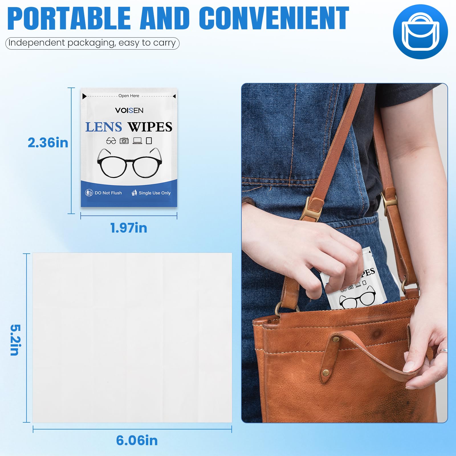 VOISEN paquete en bolso, toallitas individuales ideales para llevar y usar fuera