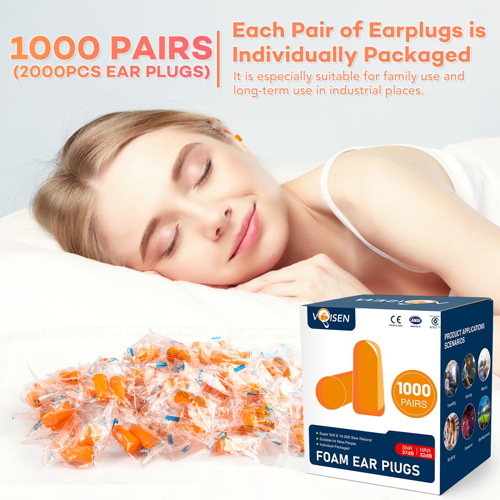 VOISEN tapón en mano insertándose, ajuste seguro para dormir