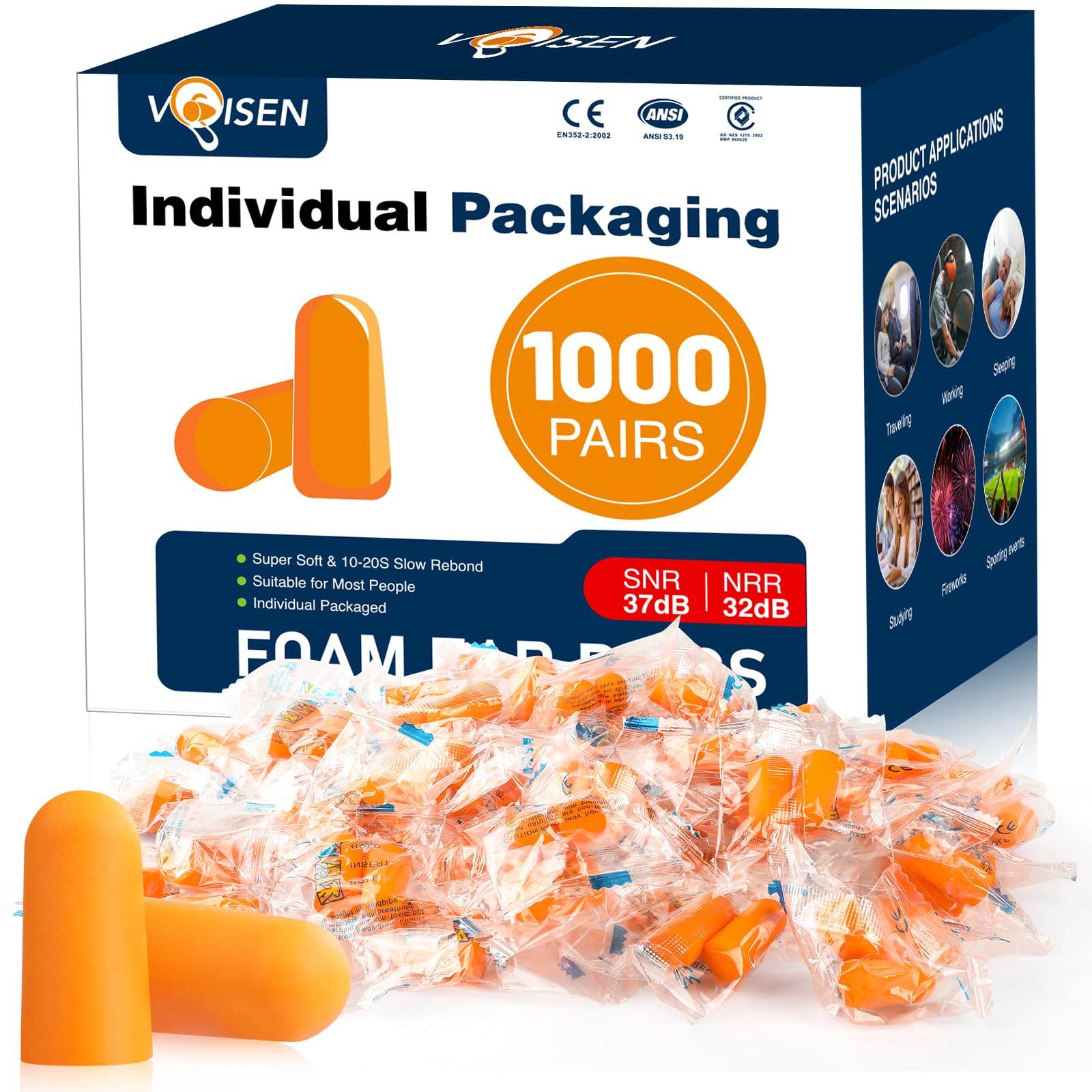 VOISEN empaque frontal mostrando 1000 pares, ahorro y suministro prolongado