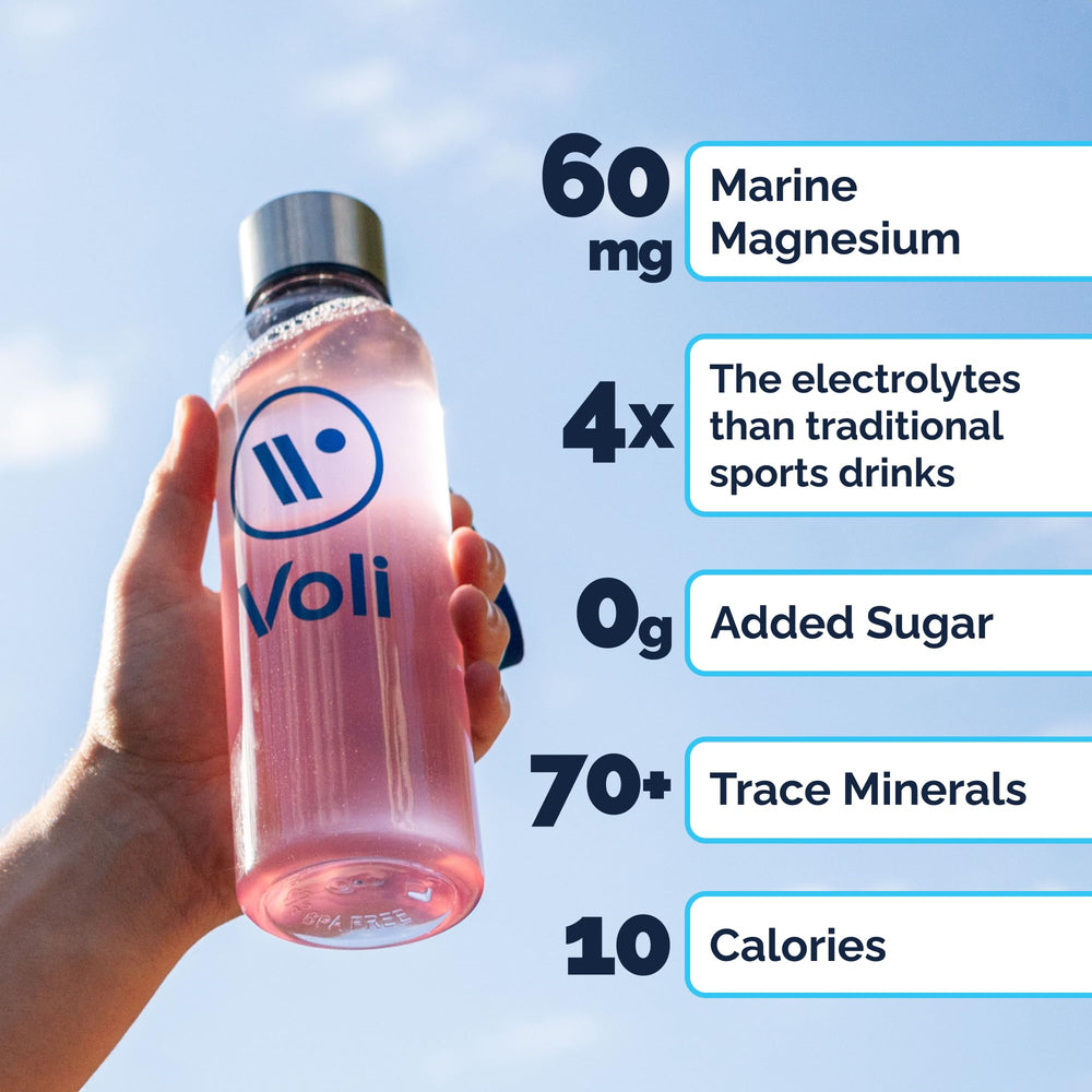Ingredientes Voli: Sea Moss, Aquamin, agua de coco y sal del Himalaya en disposición