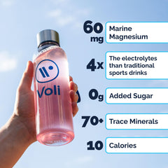 Ingredientes Voli: Sea Moss, Aquamin, agua de coco y sal del Himalaya en disposición