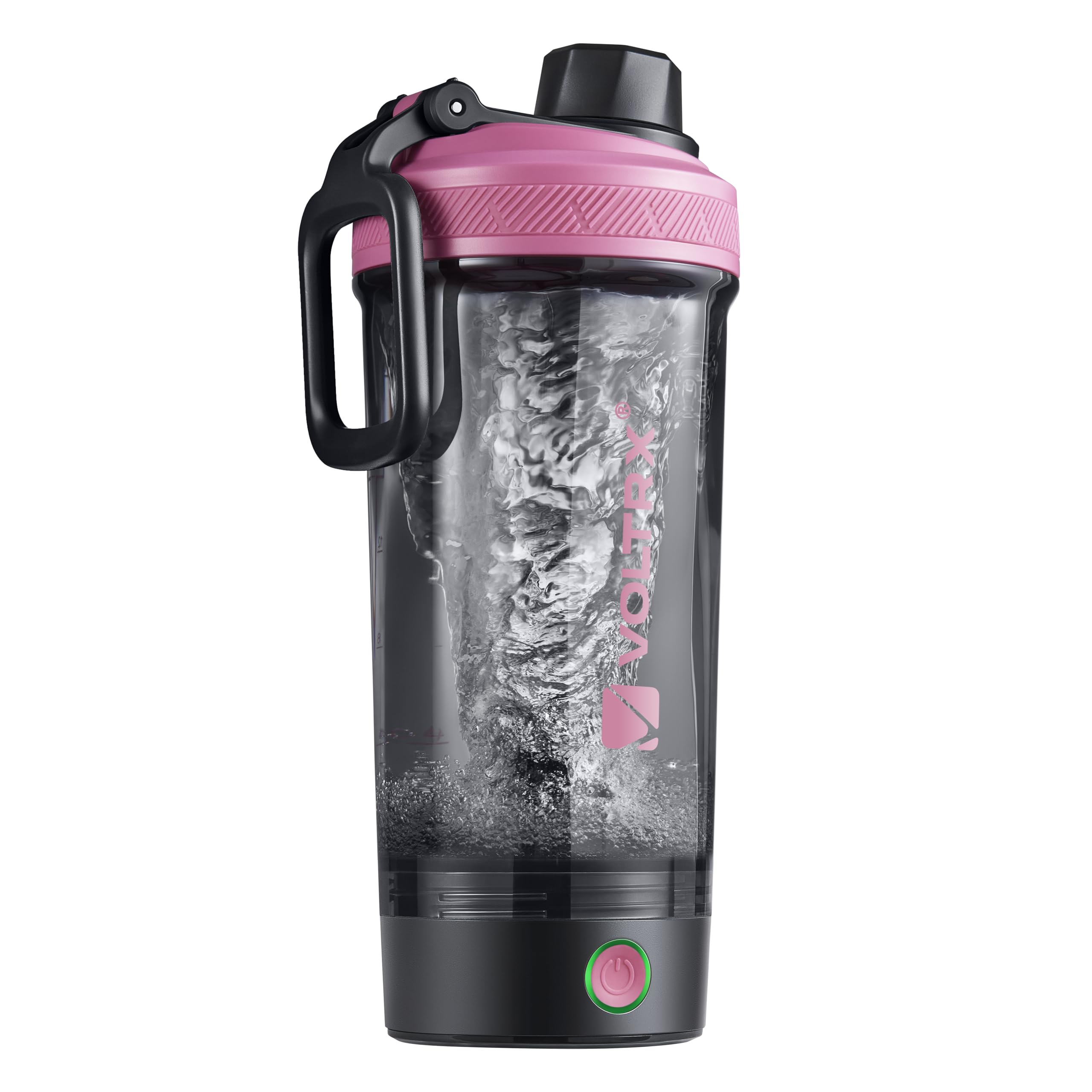 VOLTRX Gallium vista frontal con tapa neon rosa, diseño portátil y seguro