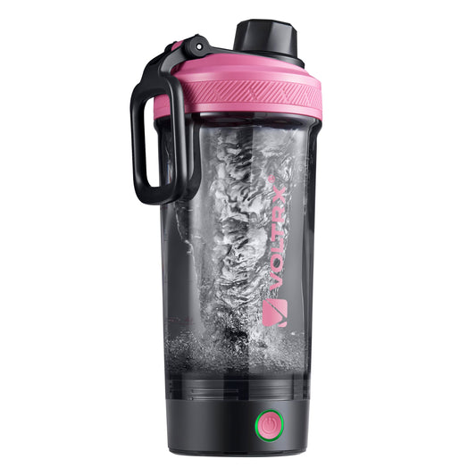 VOLTRX Gallium vista frontal con tapa neon rosa, diseño portátil y seguro