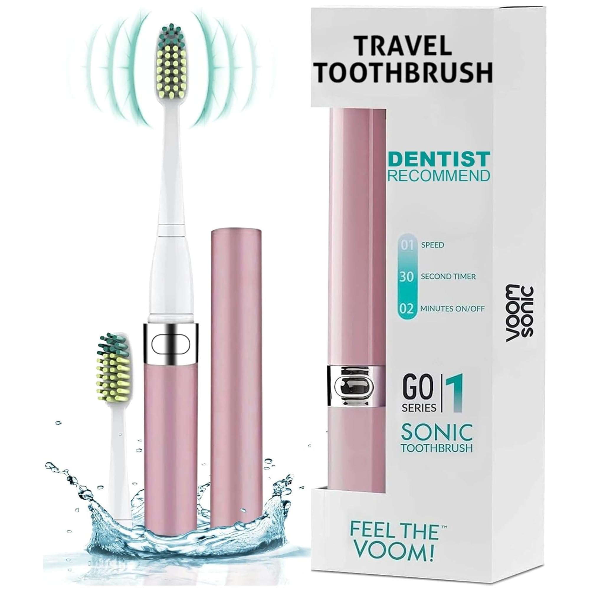 Voom Sonic vista frontal del cepillo metálico rose con diseño compacto y elegante