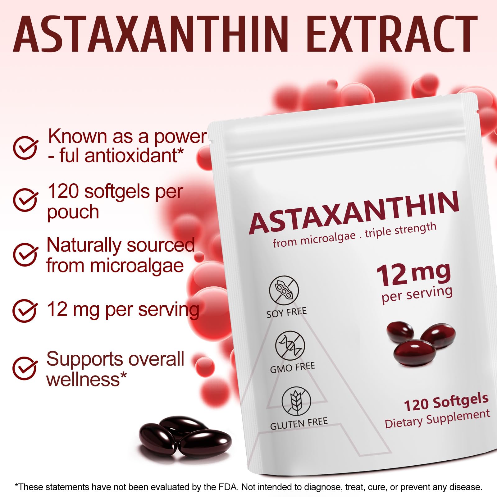 Vortexonix Astaxantina 12mg: etiqueta informativa que subraya fuente natural y biodisponibilidad.
