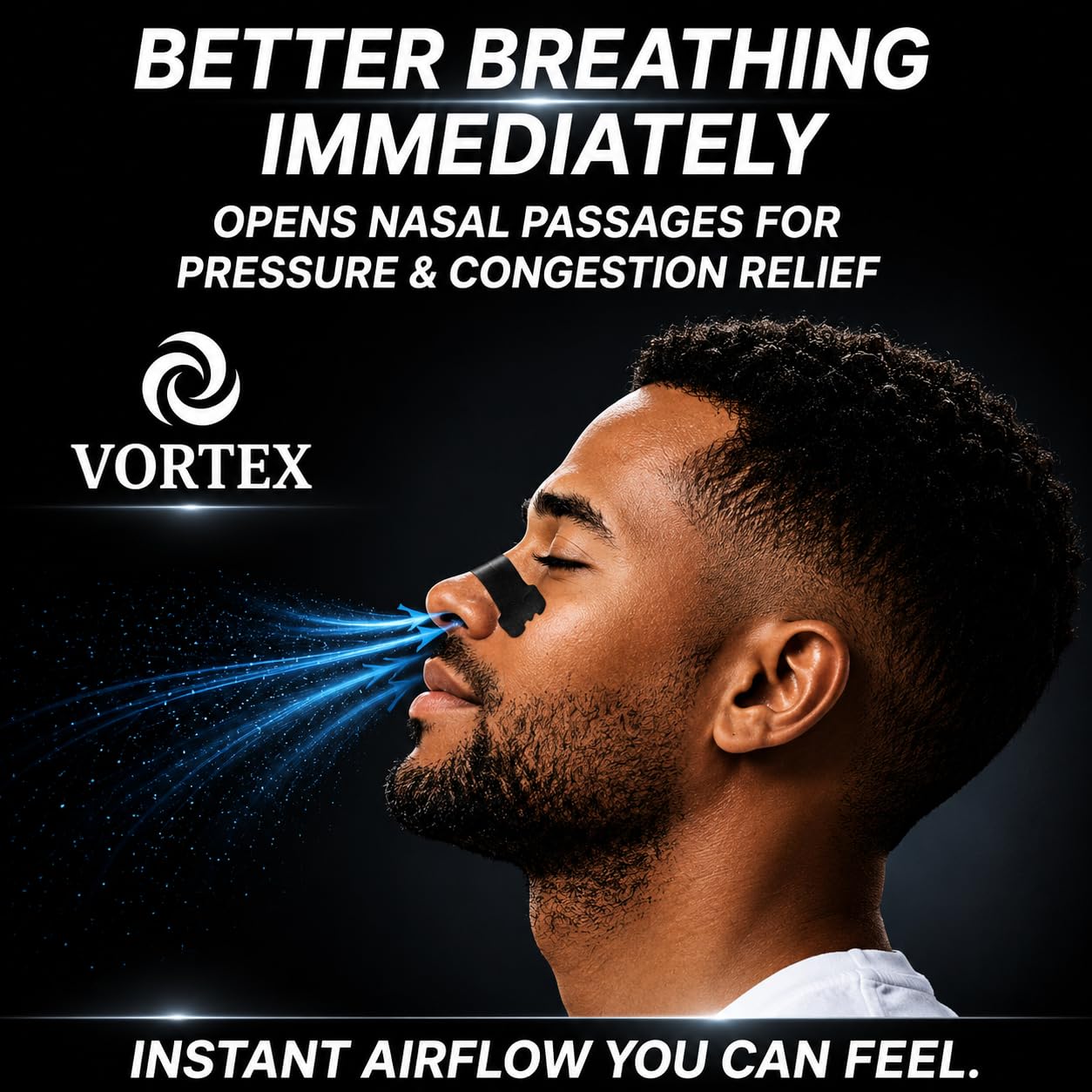 Vortx atleta corriendo con tira nasal para mejor rendimiento y sujeción