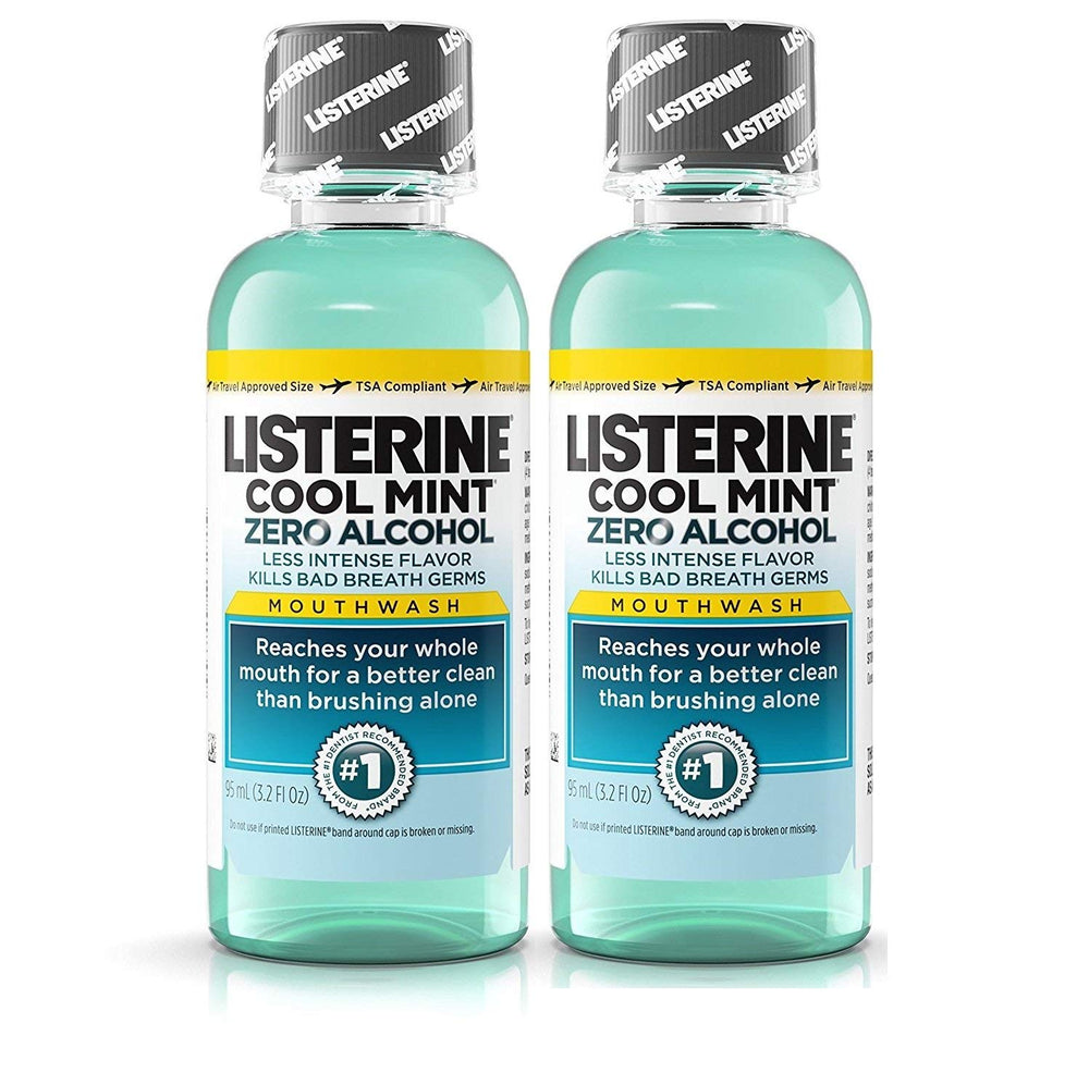 VOZRO Listerine frente del pack viaje mostrando botellas y frescor portable