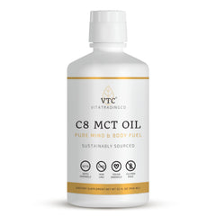 VTC botella frontal 32oz mostrando formato y marca, energía limpia rápida