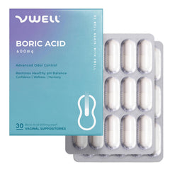 VWELL empaque frontal mostrando caja y beneficios para frescura íntima