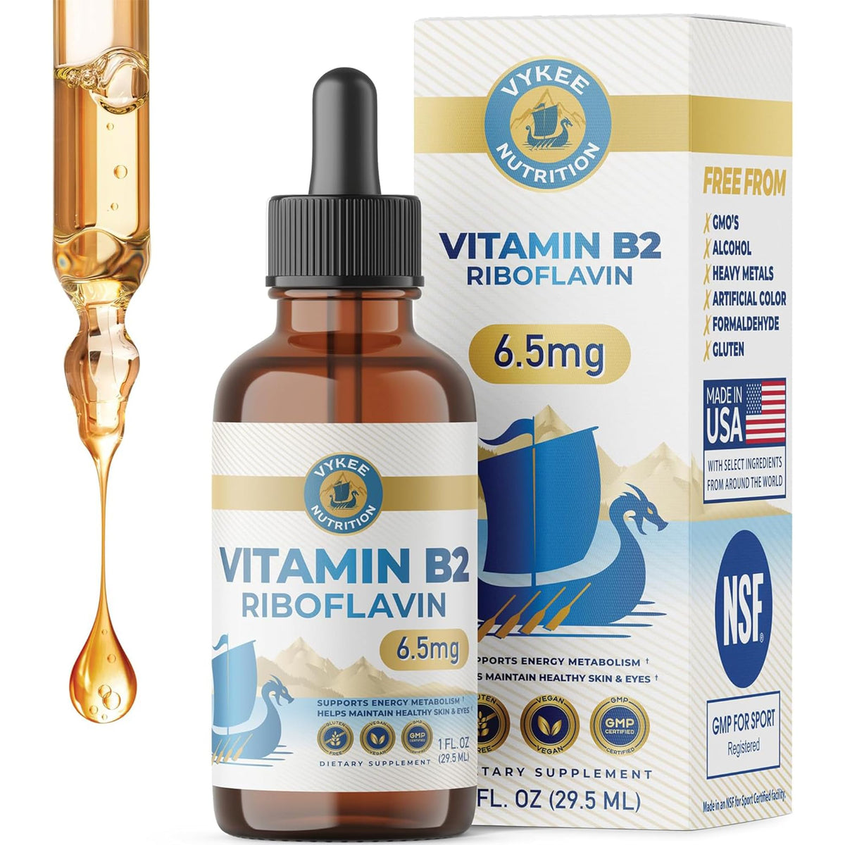 Vykee Nutrition frasco frontal mostrando la etiqueta y el diseño claro
