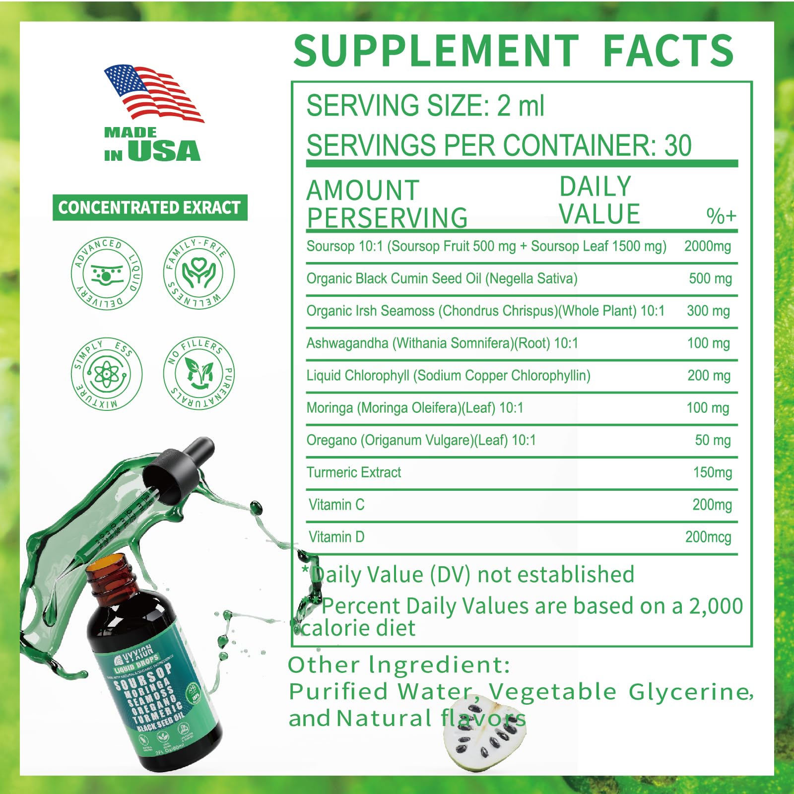 Vyxion ingredientes naturales (moringa, sea moss) exhibiendo origen vegetal