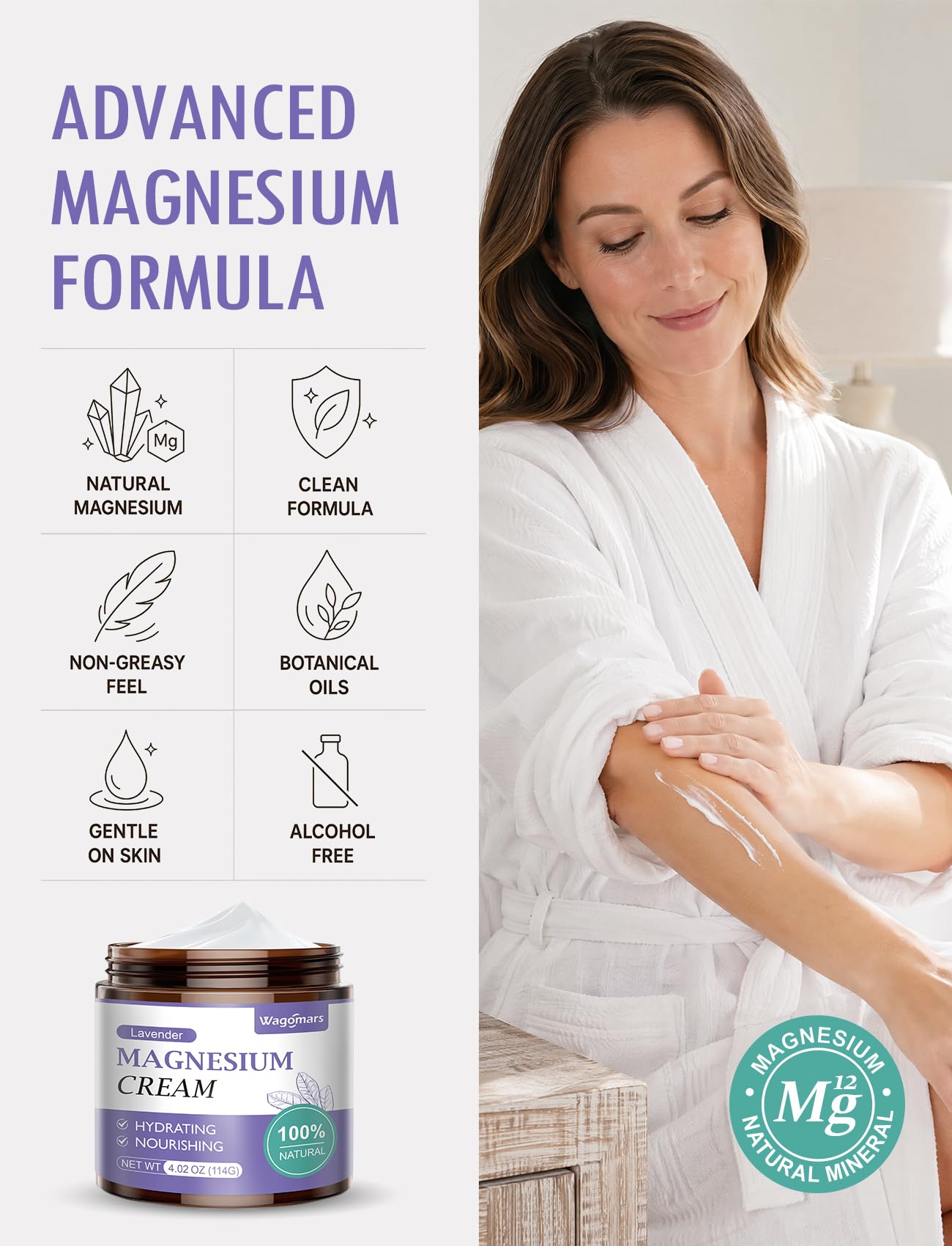 Wagomars crema aplicada antes de dormir para relajación gracias a lavanda