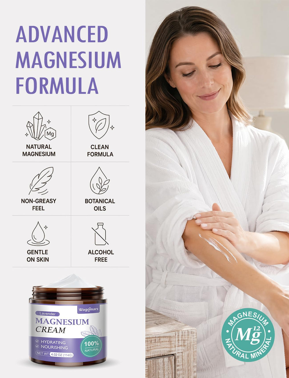 Wagomars crema aplicada antes de dormir para relajación gracias a lavanda