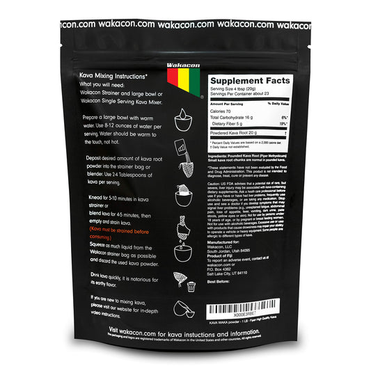 Wakacon polvo de kava en primer plano con textura fina y aroma auténtico