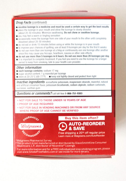 Walgreens detalle de una pastilla con textura y color canela, indica disolución lenta