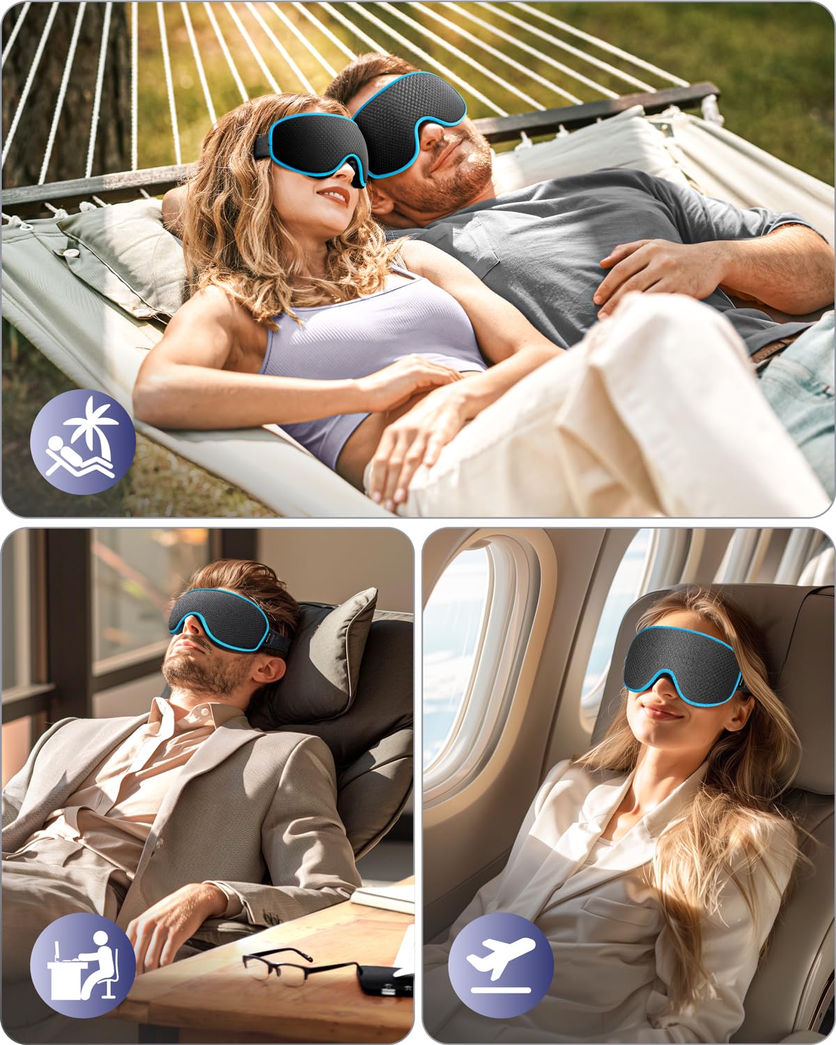 WAOAW persona usando máscara en dormitorio para descanso profundo
