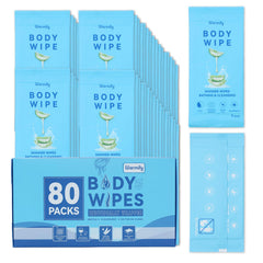 Warmify paquete frontal mostrando 80 toallitas, almacenamiento compacto y práctico